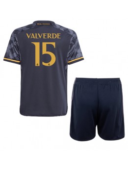 Billige Real Madrid Federico Valverde #15 Bortedraktsett Barn 2023-24 Kortermet (+ Korte bukser)